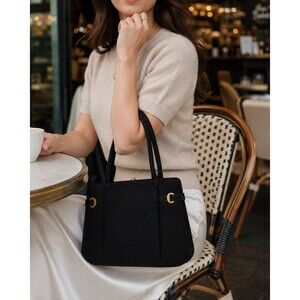 Vintage Crown Lewis Wool/Felt Handbag Purse Black 1940s-50s Gold Accents EUC